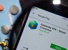 Kaspersky Secure Connection on app store on smartphone screen.